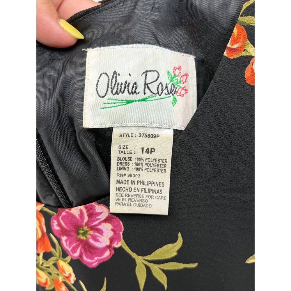 Vintage 90s Olivia Rose Floral Maxi Dress Black‎ Sleeveless Size 14P - Picture 2 of 9